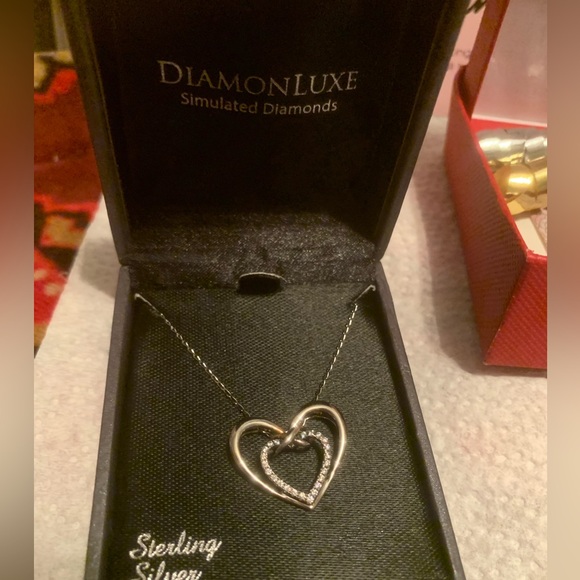 NEW Diamond Sterling Silver Diamond Heart Necklace 16"-18" Chain NWT style 2 - Picture 2 of 8